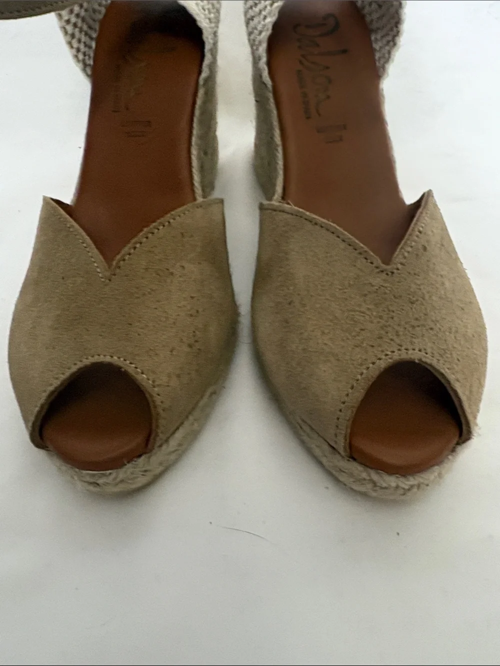 Neutral Taupe and Cream Wedge Sandals with Ankle Strap